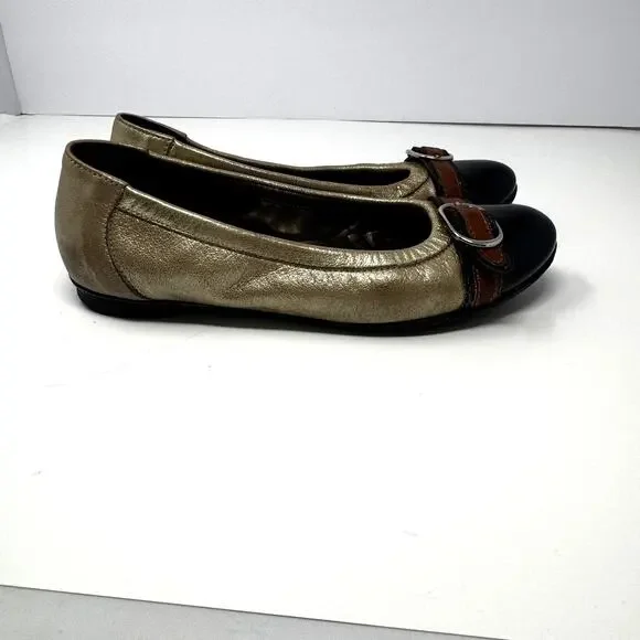 AGL Cap Toe Champagne Gold and Black Ballet Flats in Size‎ 7.5 - Picture 4 of 7